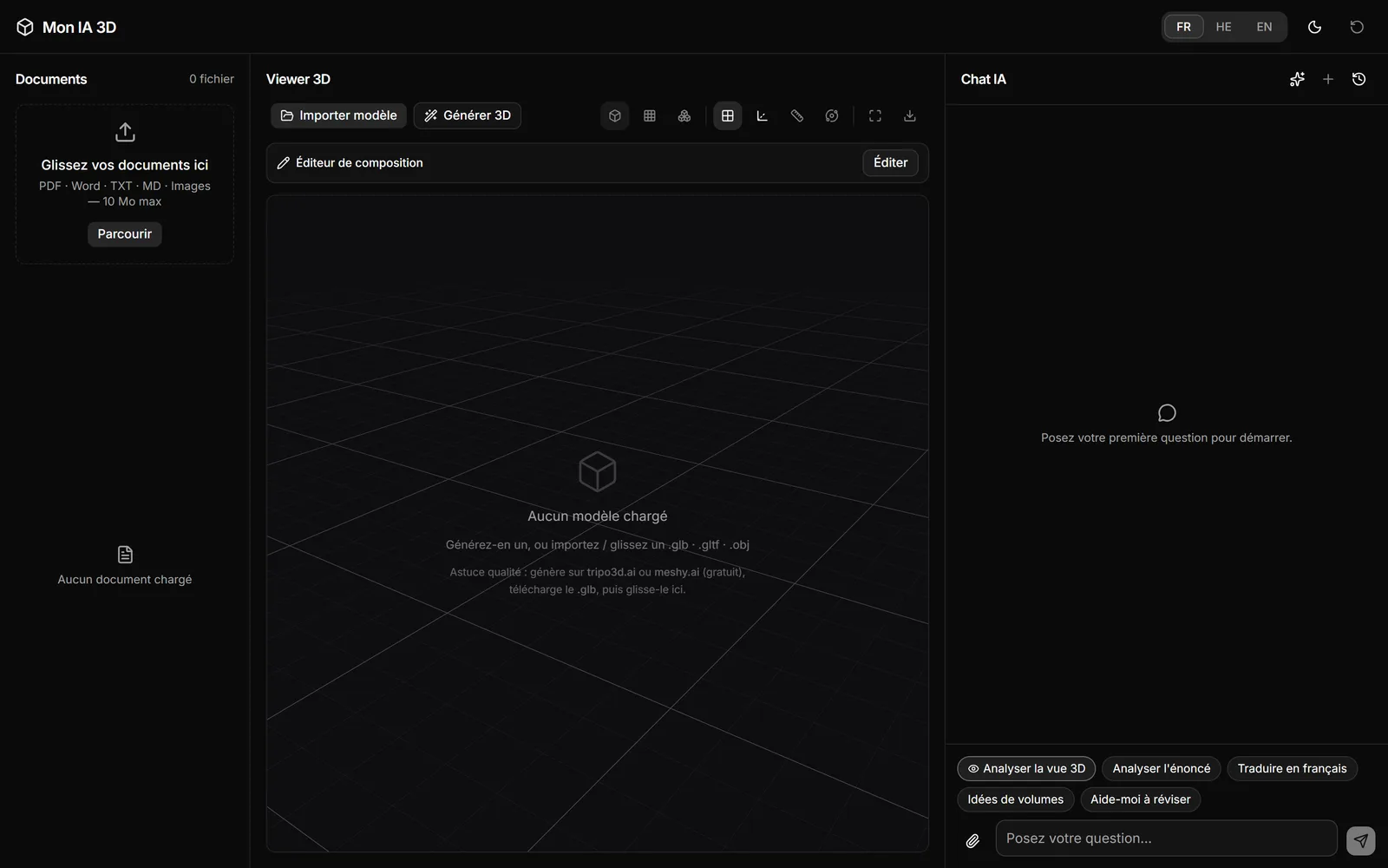 Aperçu du projet Studio 3D IA